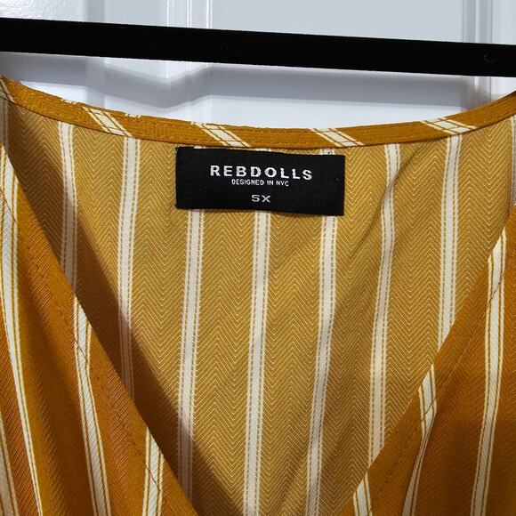 Rebdolls See It All Vertical Striped Smocked Mini Dress Mustard Size 5X - Picture 3 of 9
